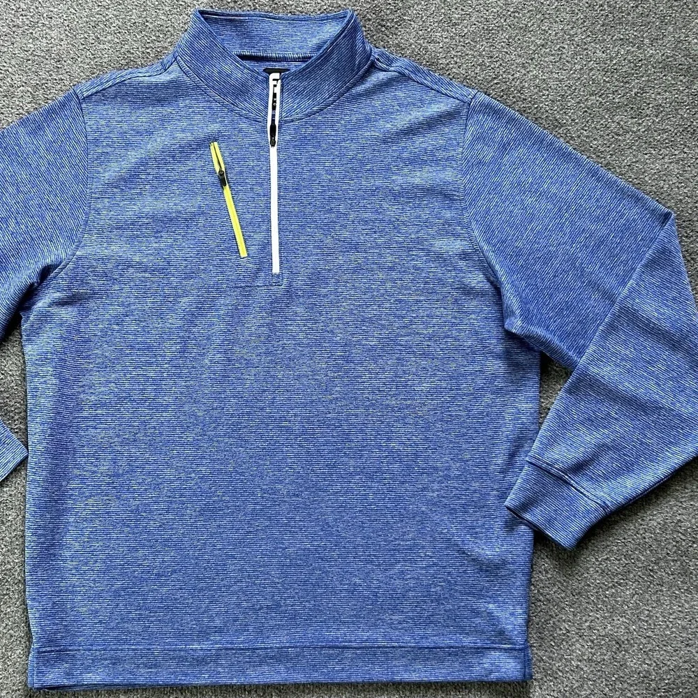 FootJoy Pullover Men XL Royal Blue Heather Pinstripe Half Zip Pullover Golf Top